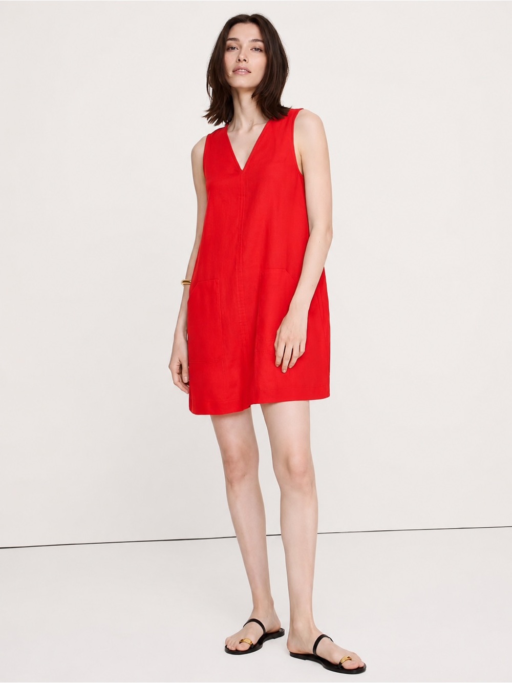 NEW! BANANA REPUBLIC RED CHERRY GLAZE LINEN SHIFT DRESS - MEDIUM✈️